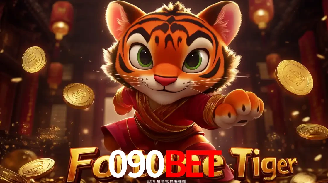 O carismático mascote do jogo de slot Fortune Tiger, um tigre fofo em pose de artes marciais, pronto para trazer sorte e multiplicadores de ganhos no cassino online 090BET.